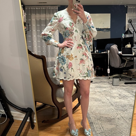 Zimmermann Ninety-Six Scallop Mini Dress White Linen Lace Blossom Floral - Picture 3 of 7